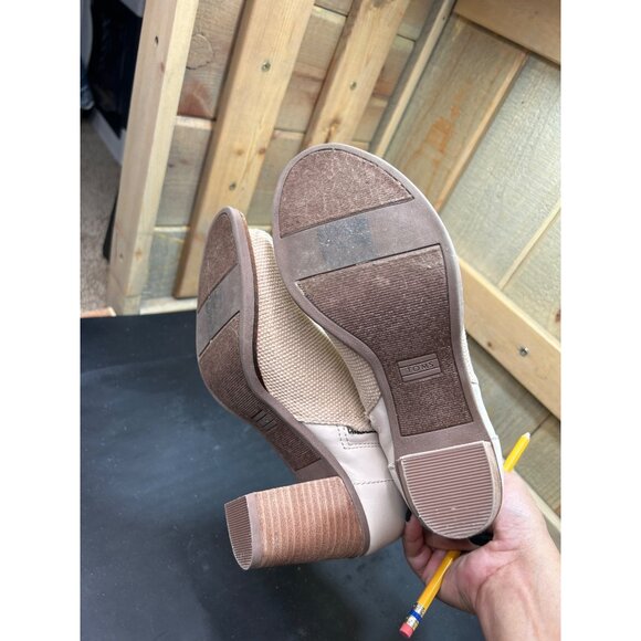 Toms Womens Peep-Toe Ankle Booties With Block Heel In Textured Beige - Picture 7 of 9